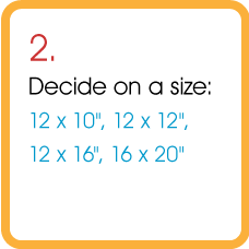 2.  Decide on size:  size 1 240 x 300mm size 2 400 x 500mm size 3 500 x 700mm